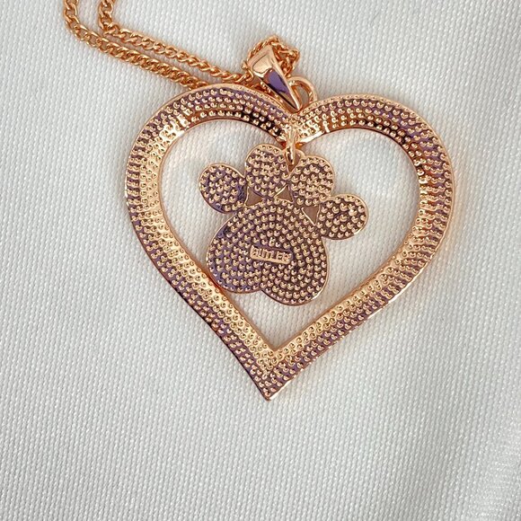 FAC Paws Of Love Crystal Heart Paw Pendant Necklace - Picture 5 of 10